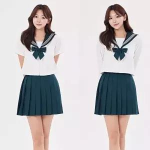 [교복몰]고품질 ToB 세줄라인 딥그린 마린 세라복 세트(반팔or긴팔) 교복 세라복대여 세일러복 WFM29RR