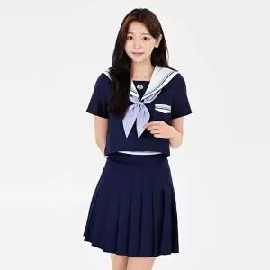 [교복몰]고품질 ToB 세줄믹스라인 네이비 프레피룩 반팔 교복세트 학생복 세라복대여 세상월드교복대여 WF