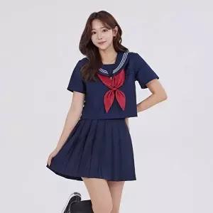 [교복몰]고품질 ToB 화이트 세줄라인 네이비 세라복 세트(반팔) 교복 학생 세라복 세상월드교복대여 WFM2E