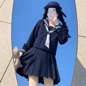[교복몰]고품질 ToB 화이트 세줄라인 네이비 긴팔셔츠 블라우스 마린 세라 세상월드교복대여 세라복대여 W