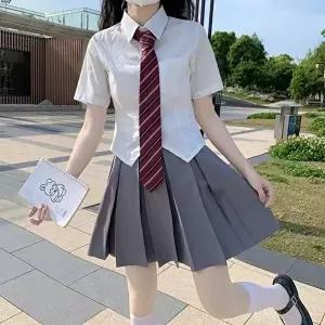 [교복몰]고품질 ToB 화이트 플레인 반팔셔츠 블라우스 그레이치마 세라복 일본교복 세라복 여자교복 WFM2E