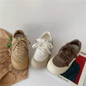 여성 화이트 캔버스화 슈즈 통굽 라운드 키높이 스니커즈 패피5