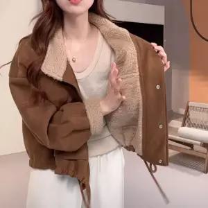 여성 크롭 무스탕 자켓 양털 안감 스웨이드 겨울 덤블 아우터
