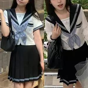 [교복몰]고품질 TBZ 스카이블루 두줄라인 벚꽃자수 마린 세라복 프레피룩 투몰월드교복대여 세라교복 교복