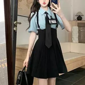 [교복몰]고품질 TBZ 스카이블루 여자 반팔 서스펜더 세라복 교복세트 세라복 일본교복 일본교복대여 WFM36