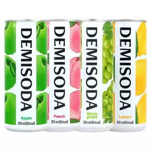 데미소다 250ml 애플12캔+ 피치 6캔+청포도6캔+ 레몬6캔 4종 혼합 총 30캔