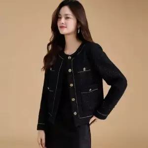 EAMT 검정 여성코트 봄가을 클래식 스몰 카라 펄사 트위드 YJ1