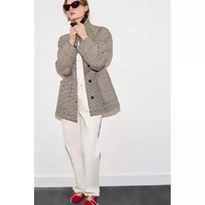 zara 자라 페이크 레더 마감 하운드투스 재킷 - 블랙 / 크림2180/156/093120404