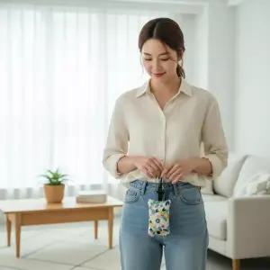 [라일리] Rly 휴대용 접이식 캔버스백 가벼운 장보기 가방 키링