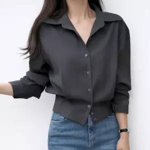 긴팔 블라우스 셔츠 기장 허리 데님 슬랙스 스커트 하의 다리 베이직 화이트 블랙 핀턱 크롭