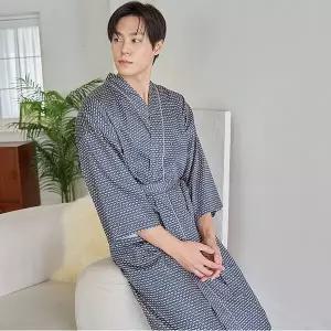 [하프클럽/알콩단잠]남자가운 순면 체크무늬 호텔 바스로브 긴팔 파자마가운