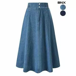[하프클럽/BNX]여성 데님 투버튼 A라인 플레어 롱 스커트