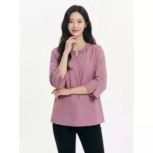 [크로커다일레이디]퍼플 넥프릴 장식 블라우스 티셔츠 CLCMTS122_P385198633