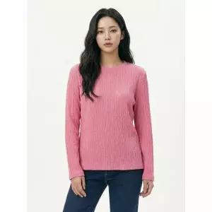 [하프클럽/올리비아하슬러]코랄핑크 하슬러 골지라인 라운드티 OHCSTS901