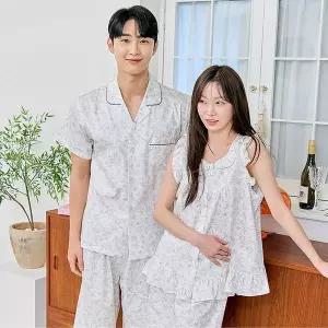 [보리보리/바풀 주니어]바풀 CA5SY13116 커플잠옷 순면 파자마 남성 여성 여름 민소매 잠옷 세트 블루