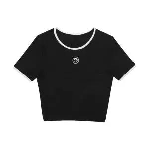 [마린세르] 문 로고 콘트라스트 링거 크롭 반팔티 BK99 140175892