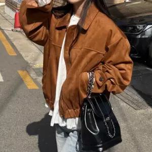 폼페이 루즈핏 카라 스웨이드 블루종 집업 자켓