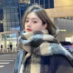 [하프클럽/옷자락]남자 여자 오버핏 체크 포근한 데일리 커플 목도리