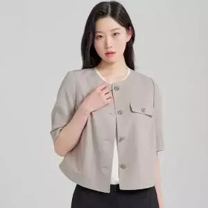 [하프클럽/지센](2컬러) 퍼프소매 라운드 반팔자켓 LFJKP403