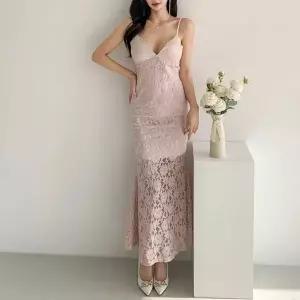 [하프클럽/옷자락]여자 파티룩 플라워 레이스 머메이드 슬림핏 롱원피스