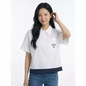 [하프클럽/씨]자수 포켓 스트링 블라우스 화이트 SIBAE2437