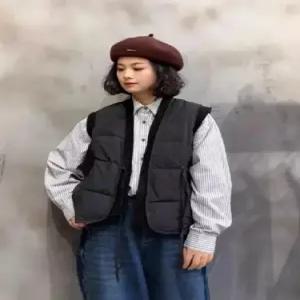 엘럽 여사친 니트 빈티지 패딩조끼 다운 조끼 브이넥 스트랩 오리털 민소매 보온 원템1