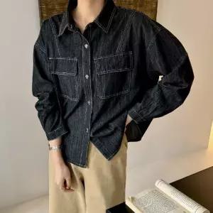 데님 여사친 가을 빈티지 무지데님 셔츠 블라우스 긴팔 카디건 상의 레이어드 ST3