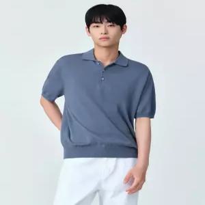 무신사 스탠다드 워셔블 수피마 코튼 니티드 폴로 셔츠 블루 그레이 5798491