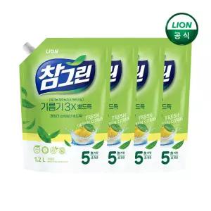 참그린 기름기뽀드득 주방세제 녹차 1.2L 리필x4개