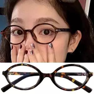 Y2K 레트로 타원형 프레임 안경 여성 레오파드 인 스타일 스위트 쿨 트렌드 컴퓨터 안티 블루 라이트