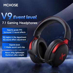 MCHOSE V9 Pro 게이밍 헤드셋, 마이크가 포함된 PC용 오버이어 쿼드 모드 무선 블루투스 헤드폰(델타 스타