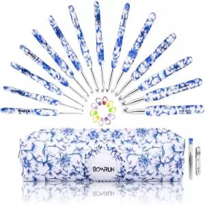 케이스 14 사이즈의 청화백자 무늬 관절염 손용 코바늘 세트 2.25mm(B)-10mm(N) 초보자용 어머니의 날 선물
