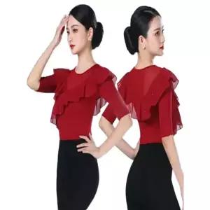 사교댄스복 모던 라인 여성 왈츠 방송복 라틴 댄스복 상의 와인레드