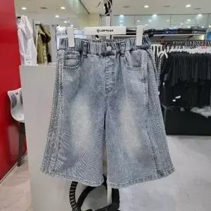 에어워크주니어 sh06 7부 스판데님 S/블루 맞주름 테이핑 버뮤다팬...