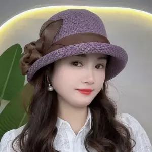 모자 엄마 챙 여름 큐빅 여성 라탄 사파리 봄 우아한 꽃 장식 할머니 중년