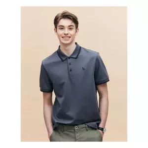 헤지스 남성 25SS AIRY TWILL 차콜 더블 팁 배색 카라 티셔츠 HZTS5B437G3 472400