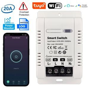 Tuya 20A 스마트 스위치 회로 차단기 APP 제어 전력 모니터 과부하 보호는 Alexa Google Home Siri와 함께