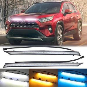 다이내믹 시퀀셜 시그널이 있는 TOYOTA RAV4 2019 2020 2021 2022 프론트 포그 그릴 램프를 위한 드림시크 컬러 LED DRL 주간 주행등