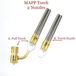2노즐 MAPP 토치 가스 용접 총 불꽃 브레이징 건 CGA600 연결 버너 히터 바베큐 HVAC 배관 B