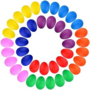 Augshy 40피스 플라스틱 셰이커 타악기 뮤지컬 마라카스 부활절 달걀 보관 가방 포함 장난감 음악 학습 DIY 페인팅용