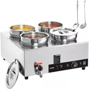 VEVOR 전기 수프 워머 74QT 스테인리스 원형 냄비 4개 8685°F 조절 가능 500W 상업용 베인 마리 드라이 번