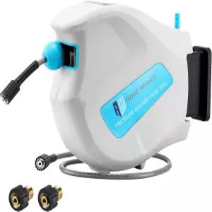 리지 워셔 압력 호스 릴 65피트 X 1/4인치 파워 자동 되감기 벽 장착 접이식 3600 PSI