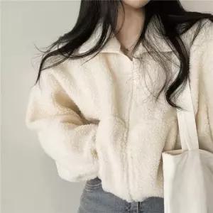 친절한탄씨 부드러운 양털 집업 후리스 자켓 여성용 숏 가디건 간절기 데일리 아우터 숏집업 숏후리스