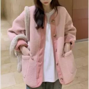 친절한탄씨 여성 양털 후리스 배색 점퍼 뽀글이 집업 자켓 캐주얼 데일리룩 아우터 페미닌룩 데이트룩