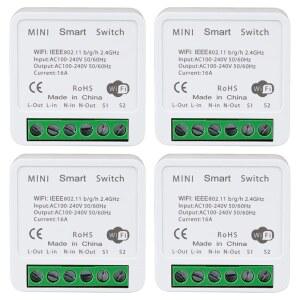 BKIYOUGO WIFI 스마트 스위치 라이트 ALEXA GOOGLE APP 리모컨 음성 제어 DIY 모드 타이머 기능 LAN 허브 필요 없음 양방향 16A 4팩 호환됩니다