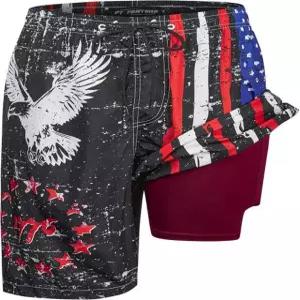 압축 라이너 9인치 내장 보드 반바지 2인치 지퍼 포켓이 있는 퀵 드라이 수영복 1벌 Small 1776 Flag