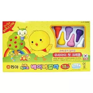 베이비칼라 15색 세트품 노랑병아리크레용 학습용 교육용 어린이 미술 그림 칠크레용 크레파스