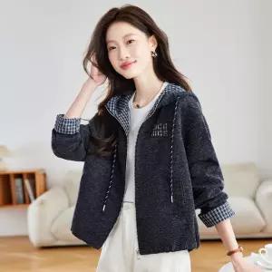 세군다 여사친 캐주얼 가을 체크 코트 야구 후드 점퍼 잠바 DOS3