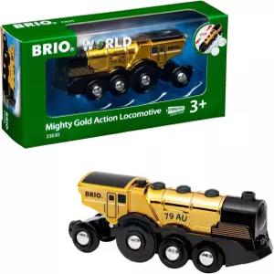 BRIO 월드 마이티 골든 액션 기관차 - 나무 트랙용 배터리 작동 장난감 기차 빛과 소리가 있는 전동식 모든