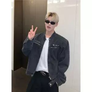 남친 데님 쇼트 청자켓 깔끔한 자켓 헤어디자이너 스탠드넥 패드 코트 인기1